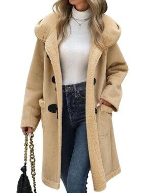 Women's Khaki Polyester Long Sleeve Casual Outfits Pocket Knee Length Jackets